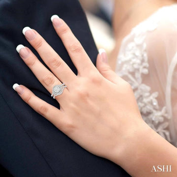 3/4 Ctw Diamond Wedding Set with 5/8 Ctw Lovebright Round Cut Engagement Ring and 1/10 Ctw Wedding Band in 14K White Gold